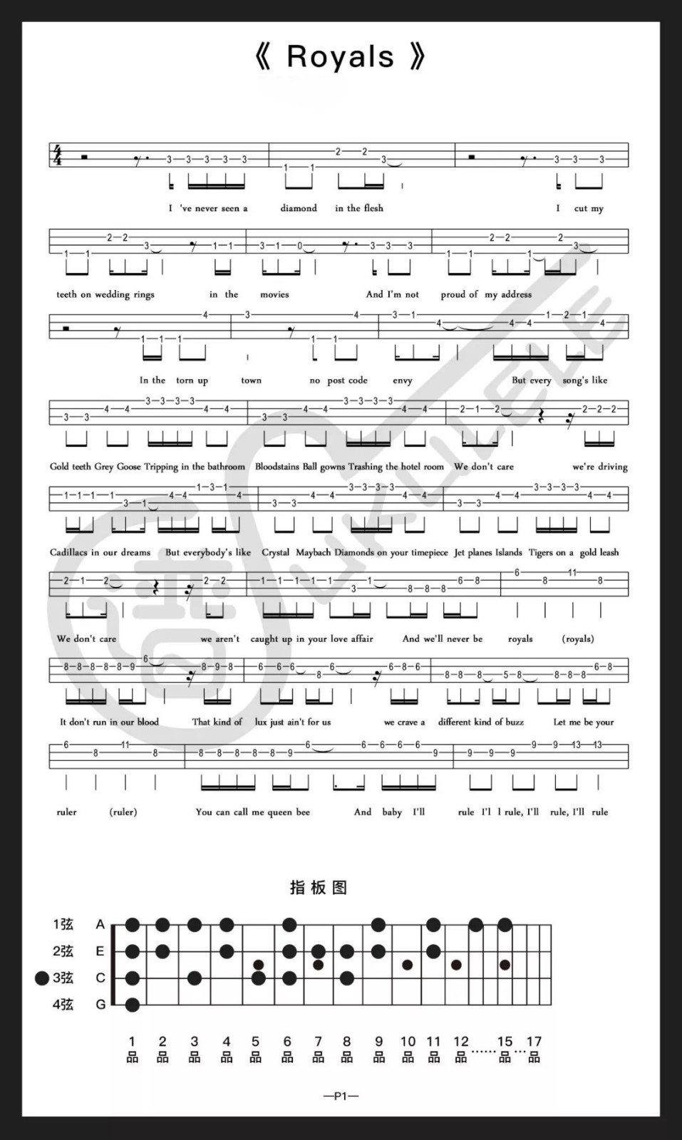 Royals尤克里里谱-1