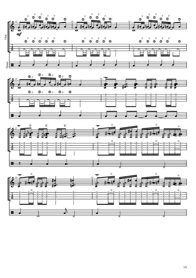 fight尤克里里谱指弹版原调六线谱精选版冯羿