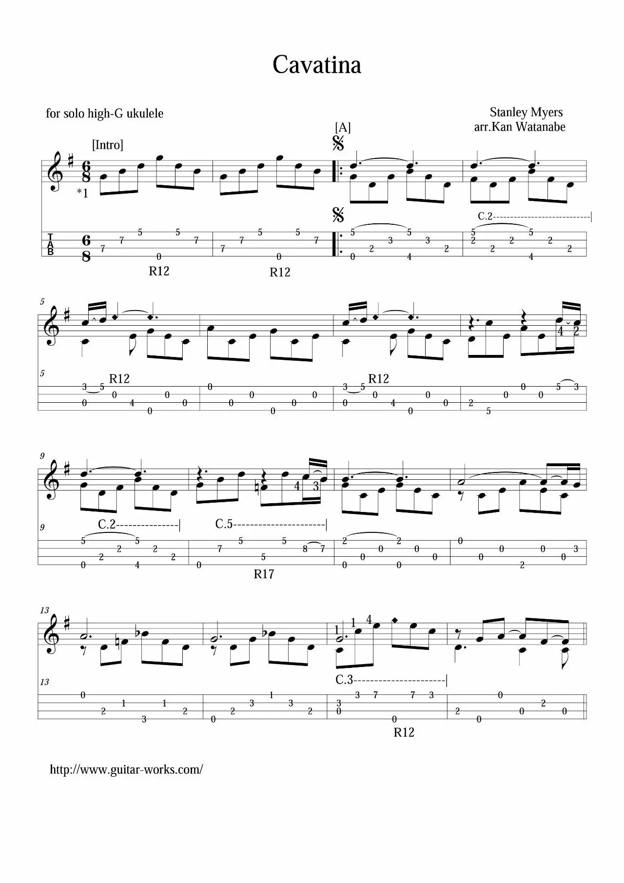 Cavatina尤克里里谱-1