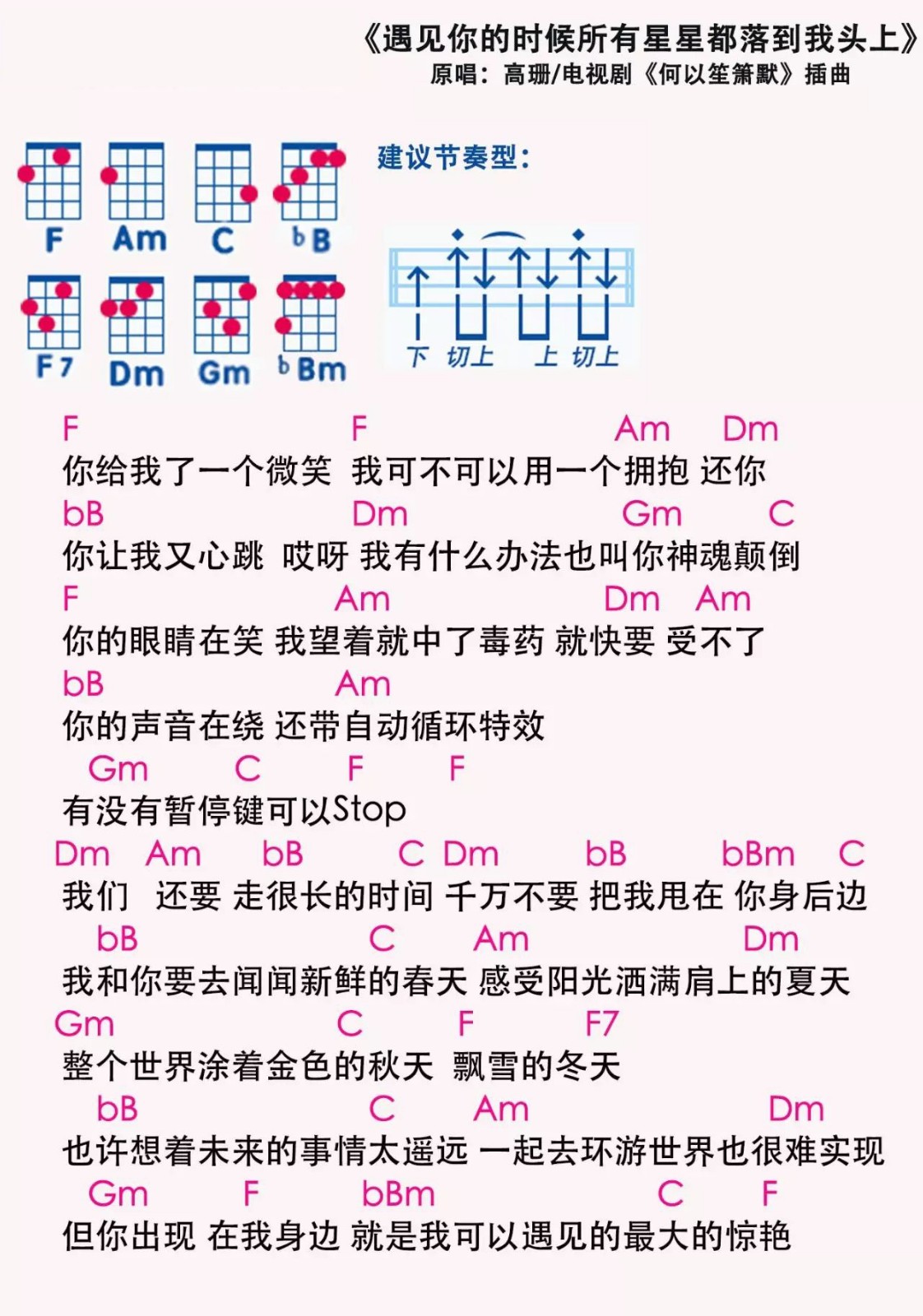 遇见你的时候所有的星星都落尤克里里谱