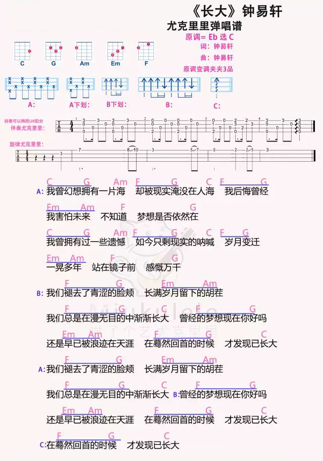 长大尤克里里谱