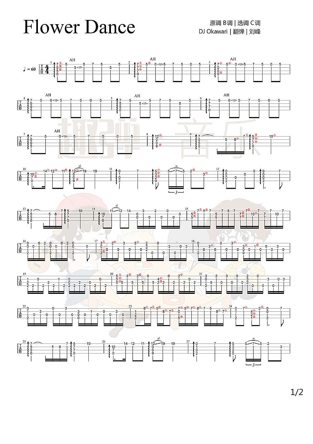 花之舞flowerdance尤克里里谱指弹版c调精选版趣弹音乐编配渡己