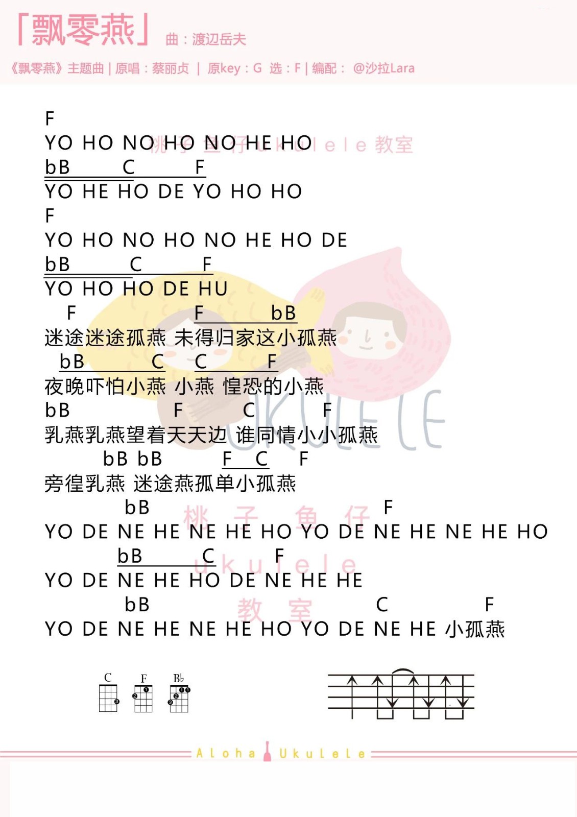 飘零燕尤克里里谱弹唱版f调女生版桃子鱼仔ukulele教室编配twins