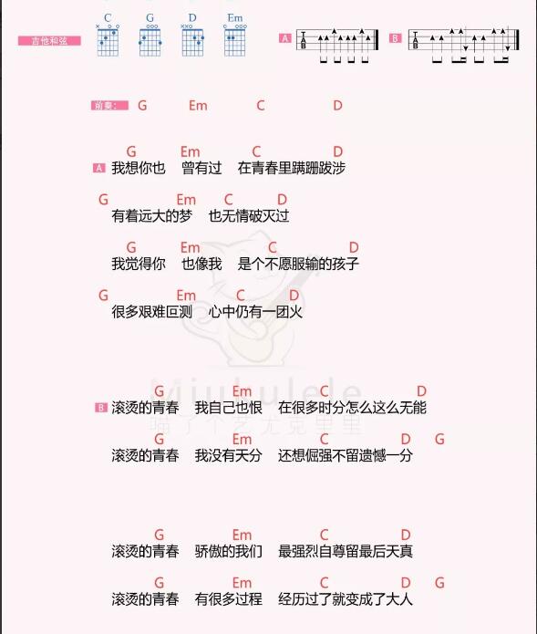 滚烫的青春尤克里里谱