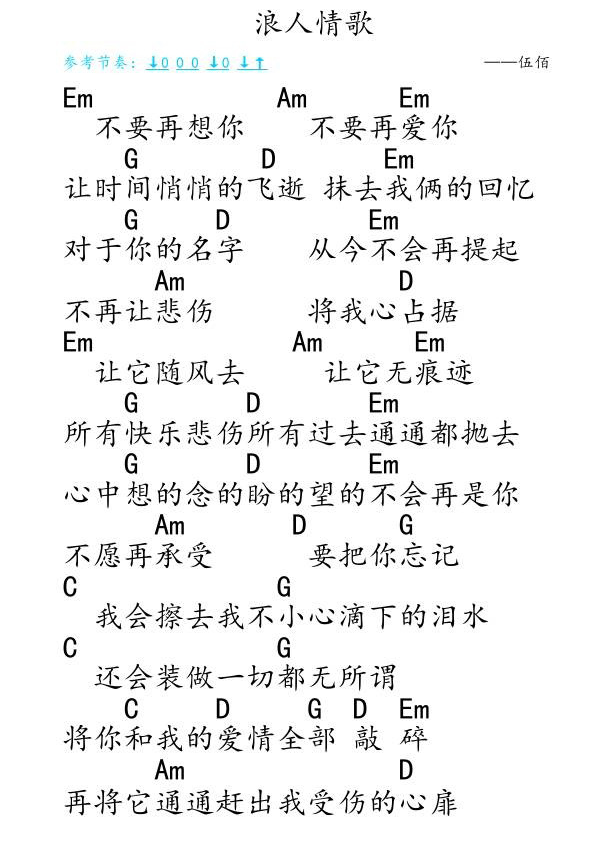 浪人情歌尤克里里谱