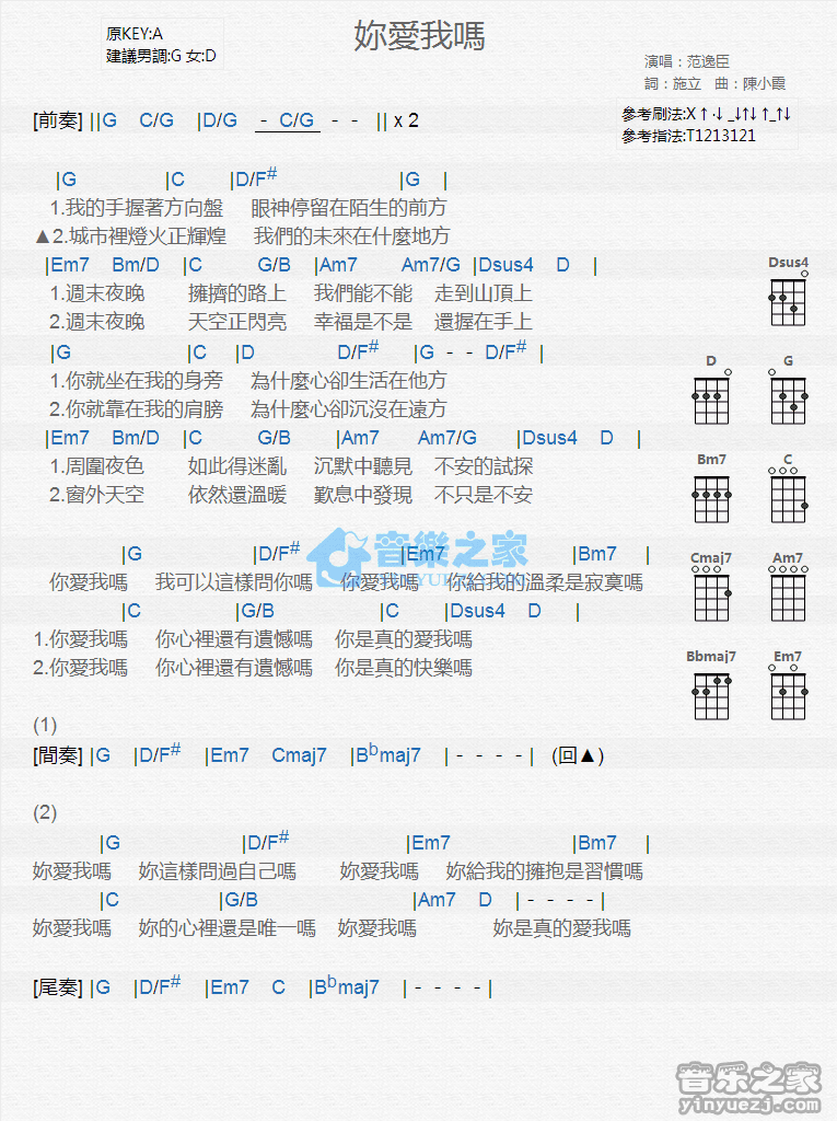 你爱我吗尤克里里谱