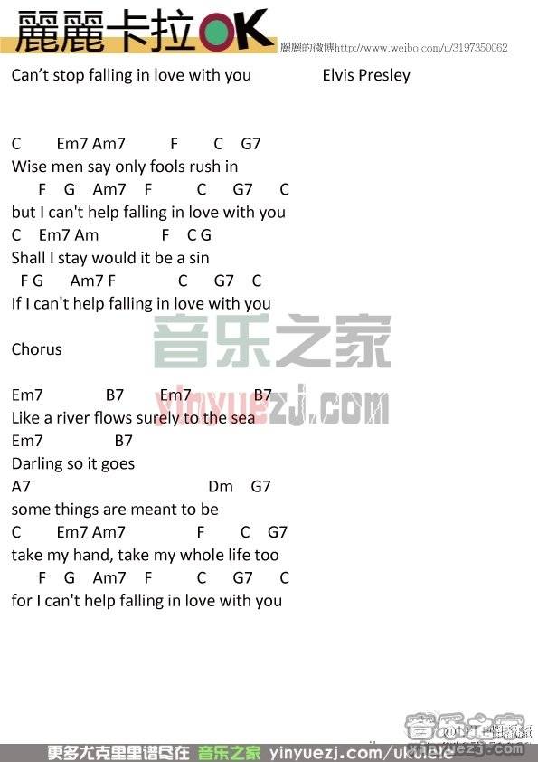 can't stop falling in love with尤克里里谱