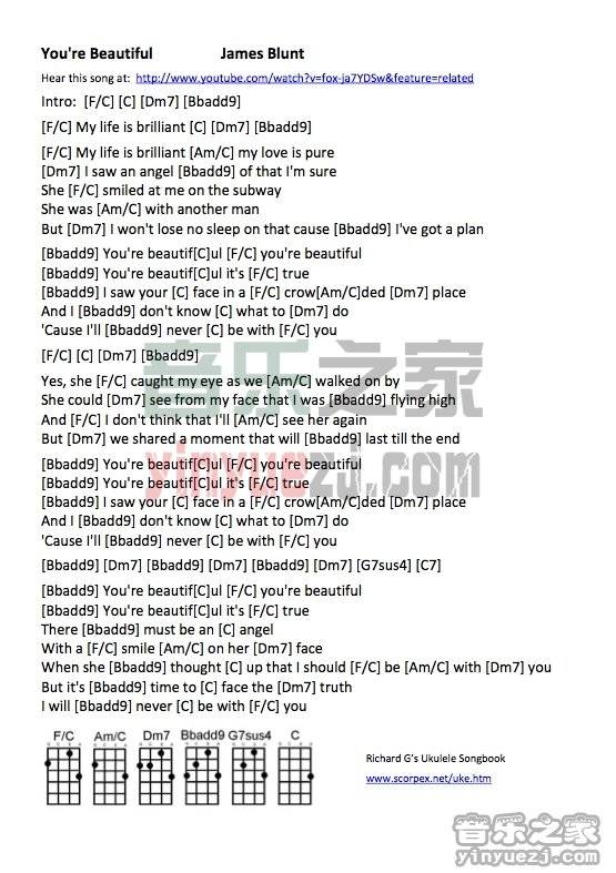 you are beautiful尤克里里谱