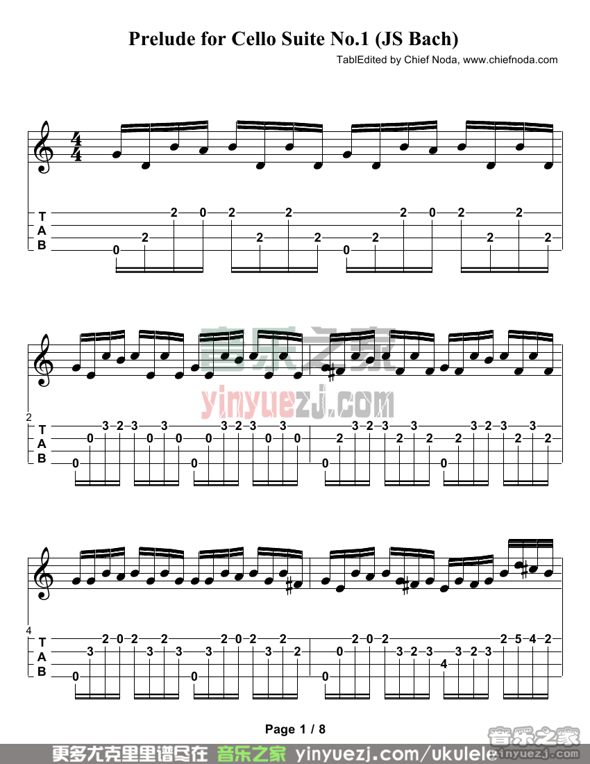 Cello Suite no.1尤克里里谱