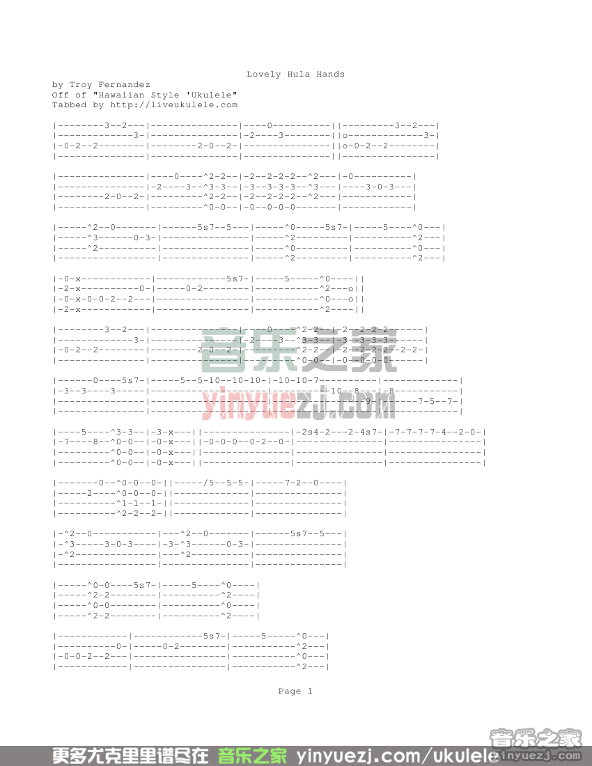 lovely hula hands尤克里里谱