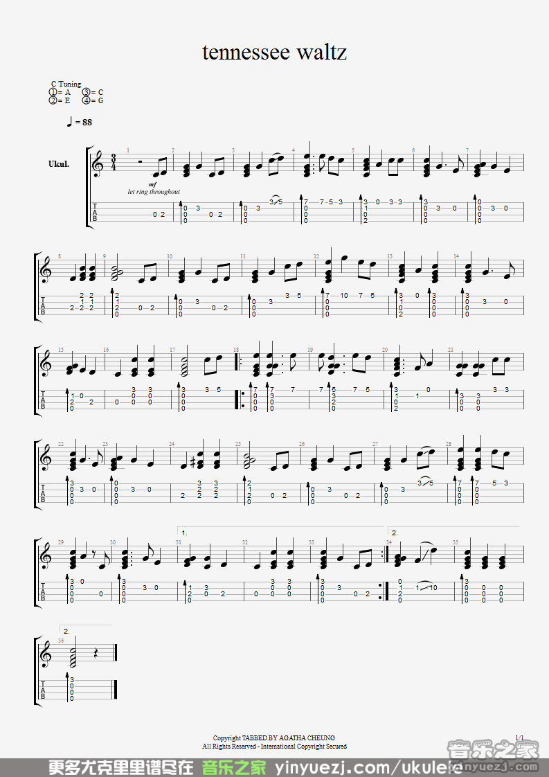 tennessee waltz尤克里里谱