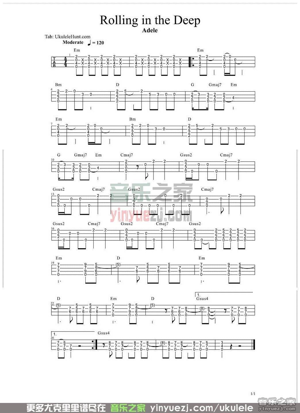 Rolling in the deep尤克里里谱