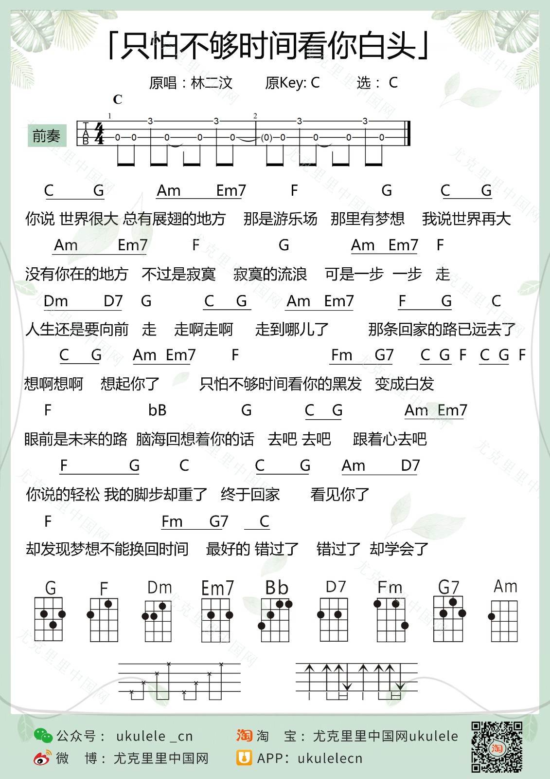 只怕不够时间看你白头尤克里里谱