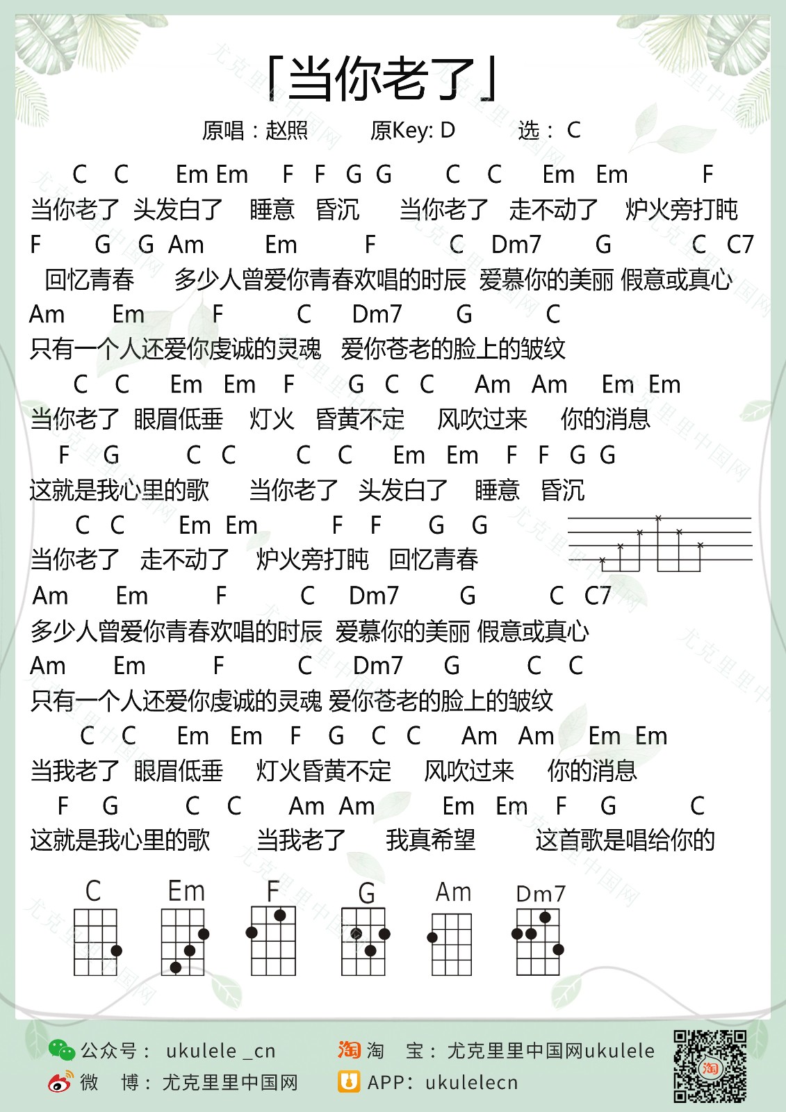 当你老了尤克里里谱