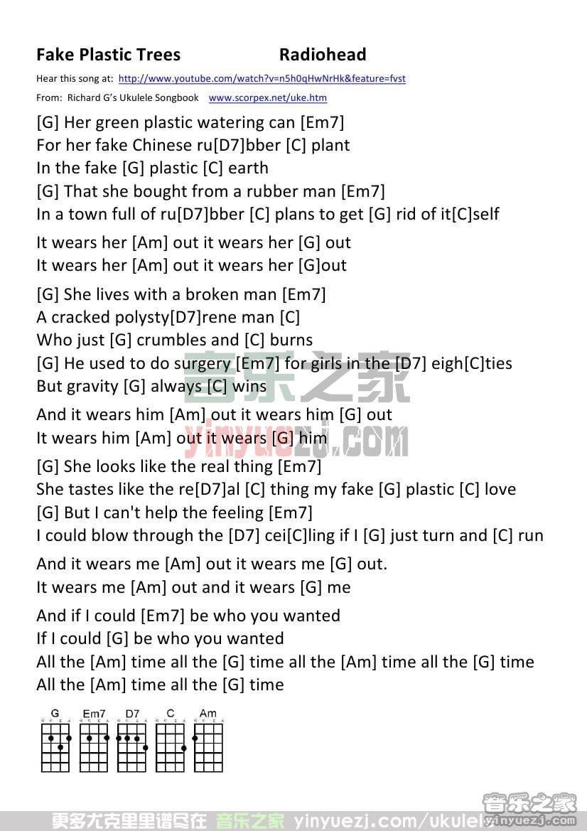 Fake Plastic Trees尤克里里谱