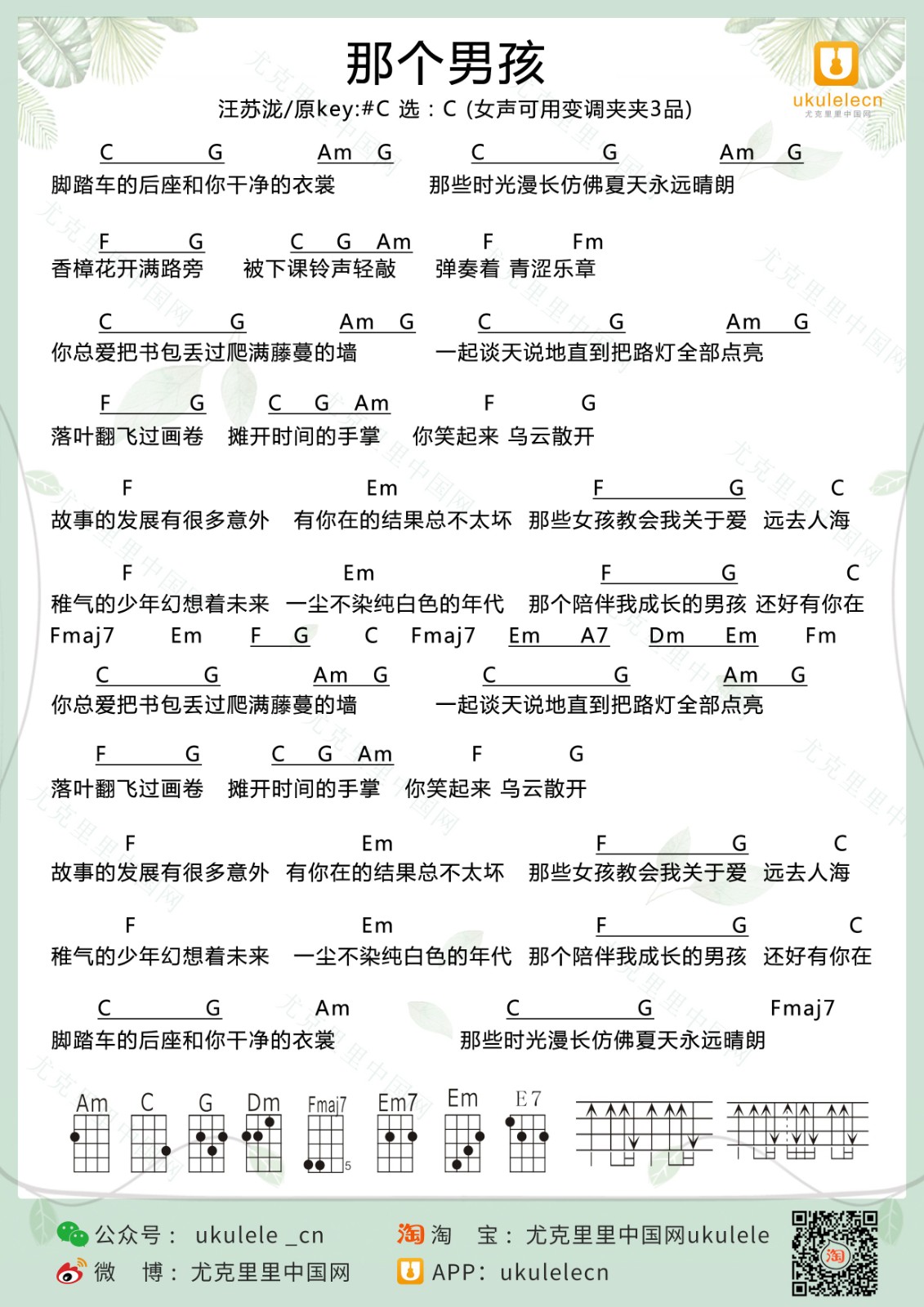 那个男孩尤克里里谱