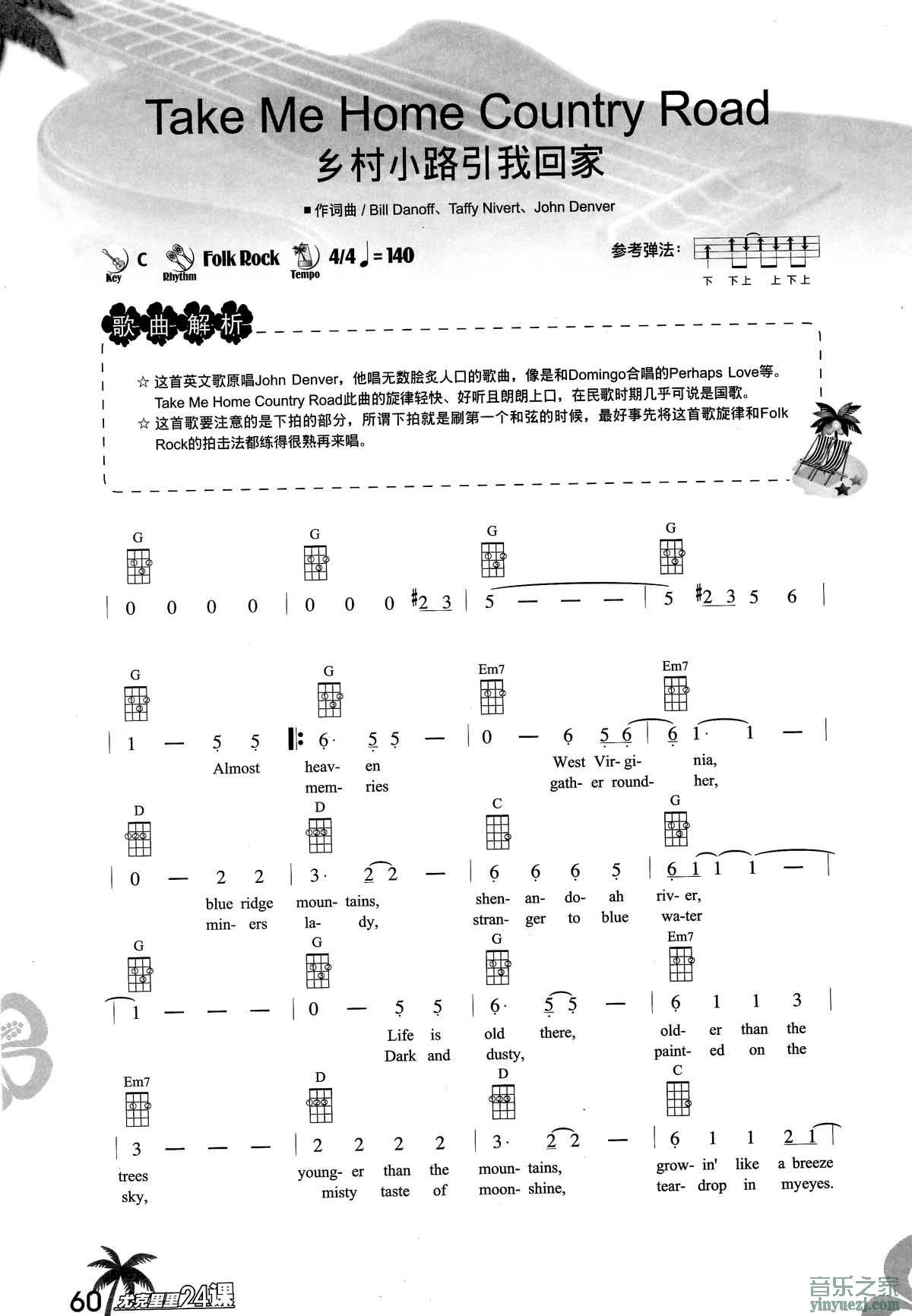 Take Me Home Country Road尤克里里谱-1